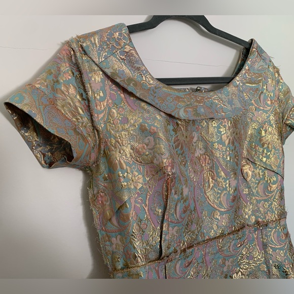 Hand Sewn Metallic Paisley Pencil Style Dress - Picture 10 of 11